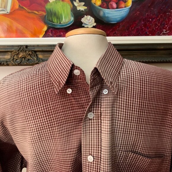 Polo Men’s L Shirt Checkered Brown and Tan Button Down Long Sleeves - Picture 2 of 9